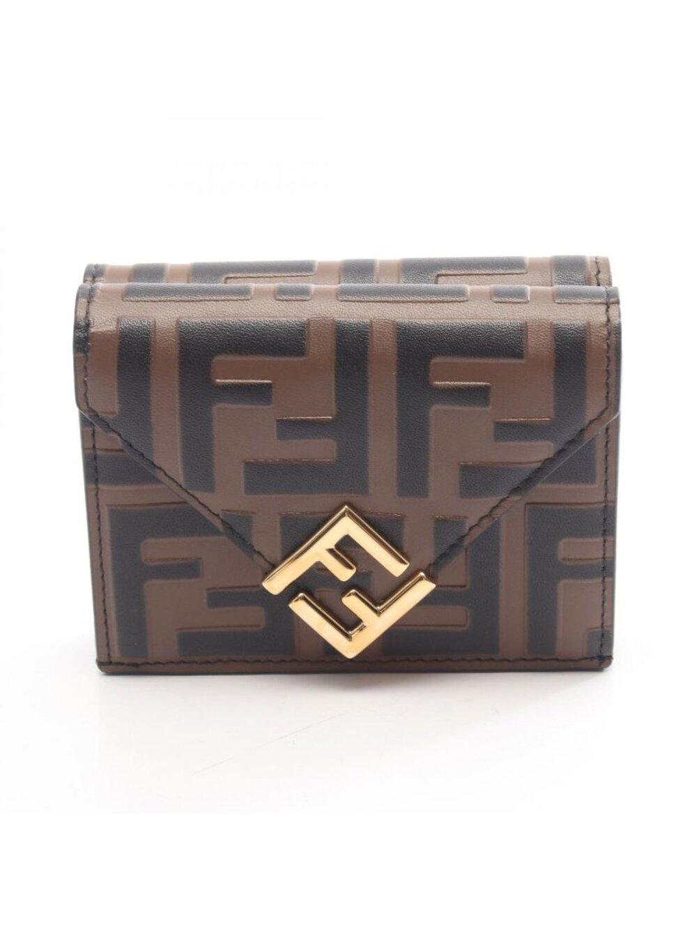 Fendi Trifold Wallet FF Diamond Brown Black Leather